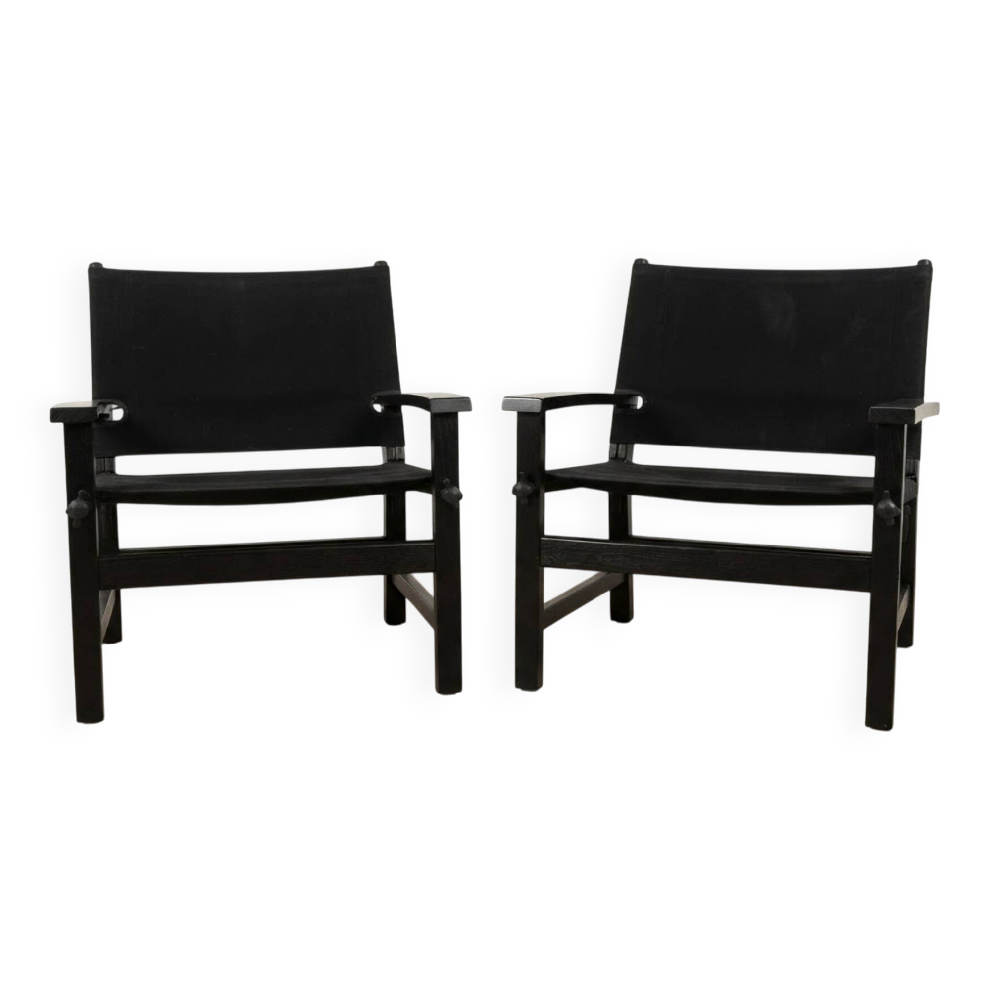 Pair of vintage "safari" style armchairs published by Hyllinge Møbler.
