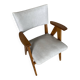 Vintage 1960s Scandinavian Bridge Armchair Wood + Grey Faux Leather