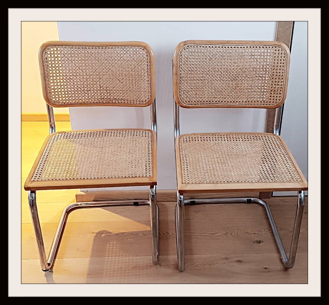 Set of 2 chairs by designer Marcel Breuer - Chromed steel - Wood (beech) - Canework