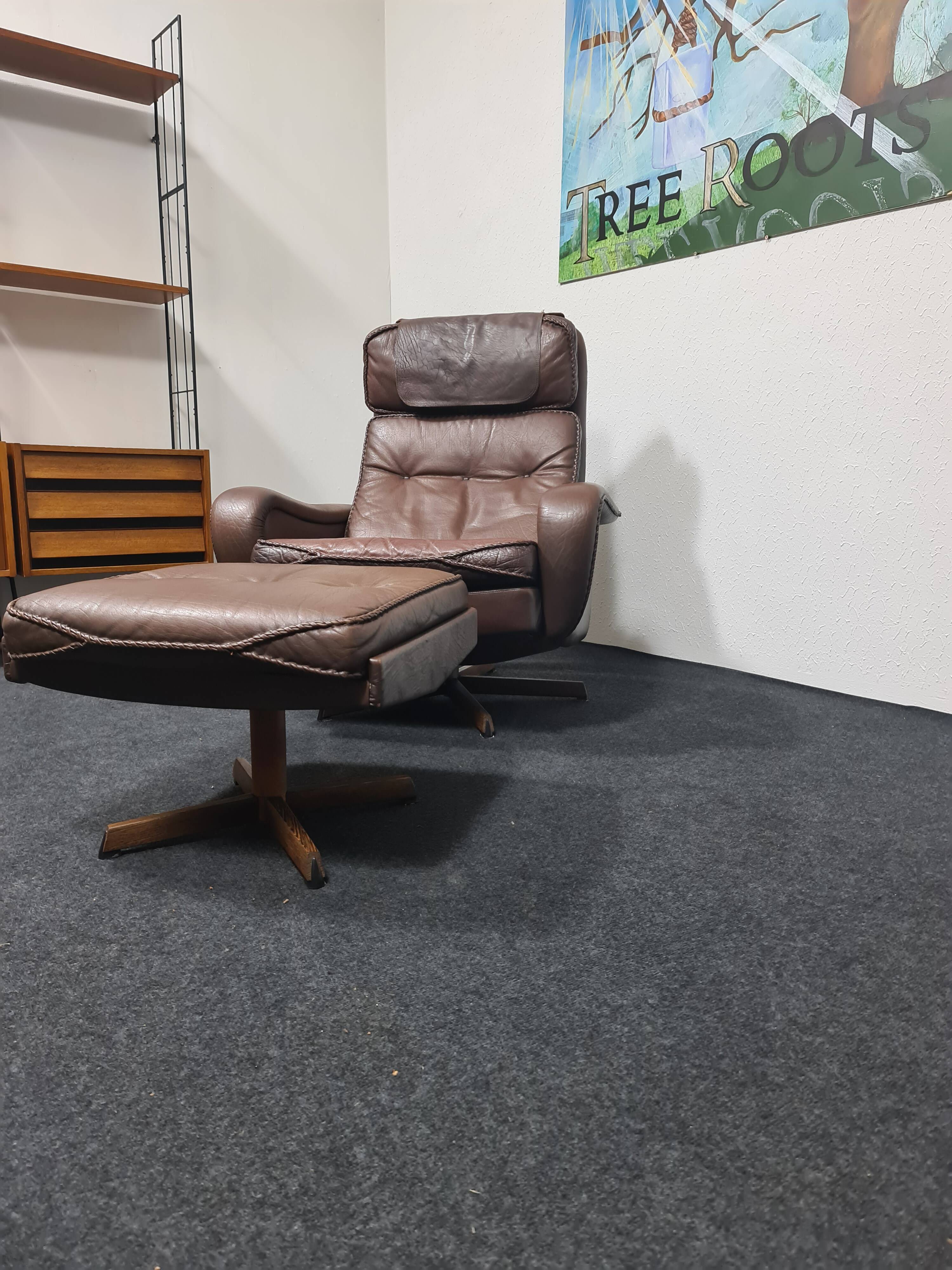 Danish Madsen & Schubell vintage swivel lounge armchair and ottoman