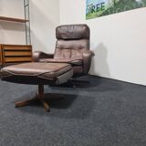 Danish Madsen & Schubell vintage swivel lounge armchair and ottoman