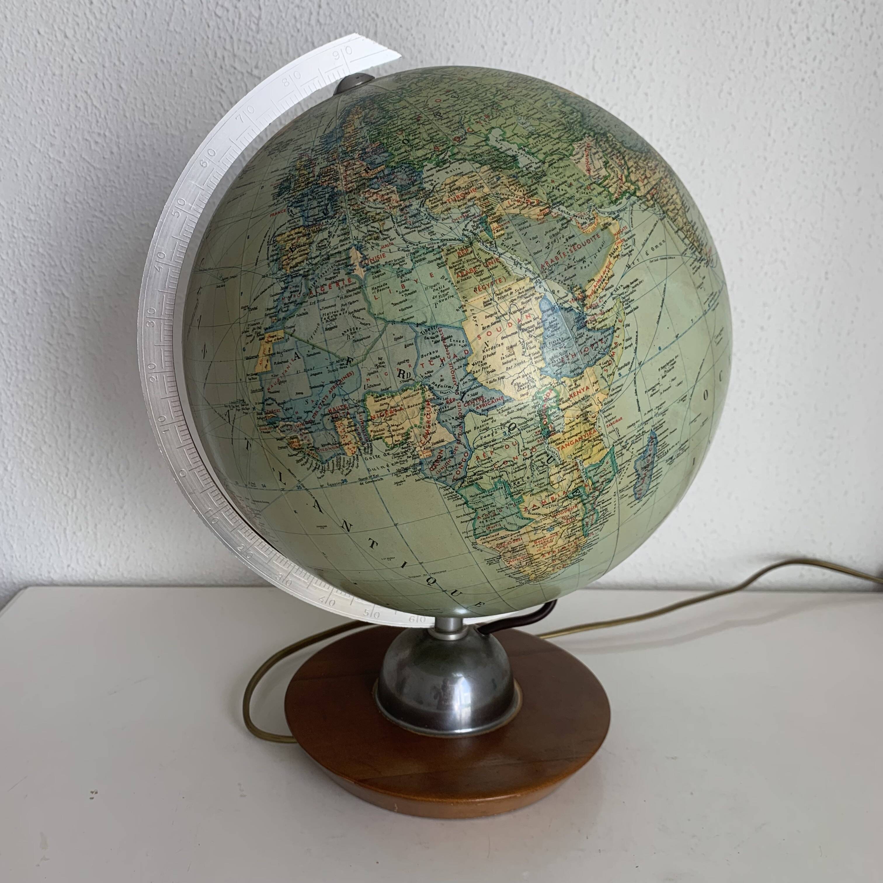 Globe vintage 1960 terrestre Verre JRO Verlag français - 35 cm