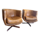 Paire de fauteuils pivotants Flamant cuir cognac, style Design 1970