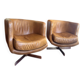 Pair of swivel armchairs Flamant cognac leather, 1970s Design style