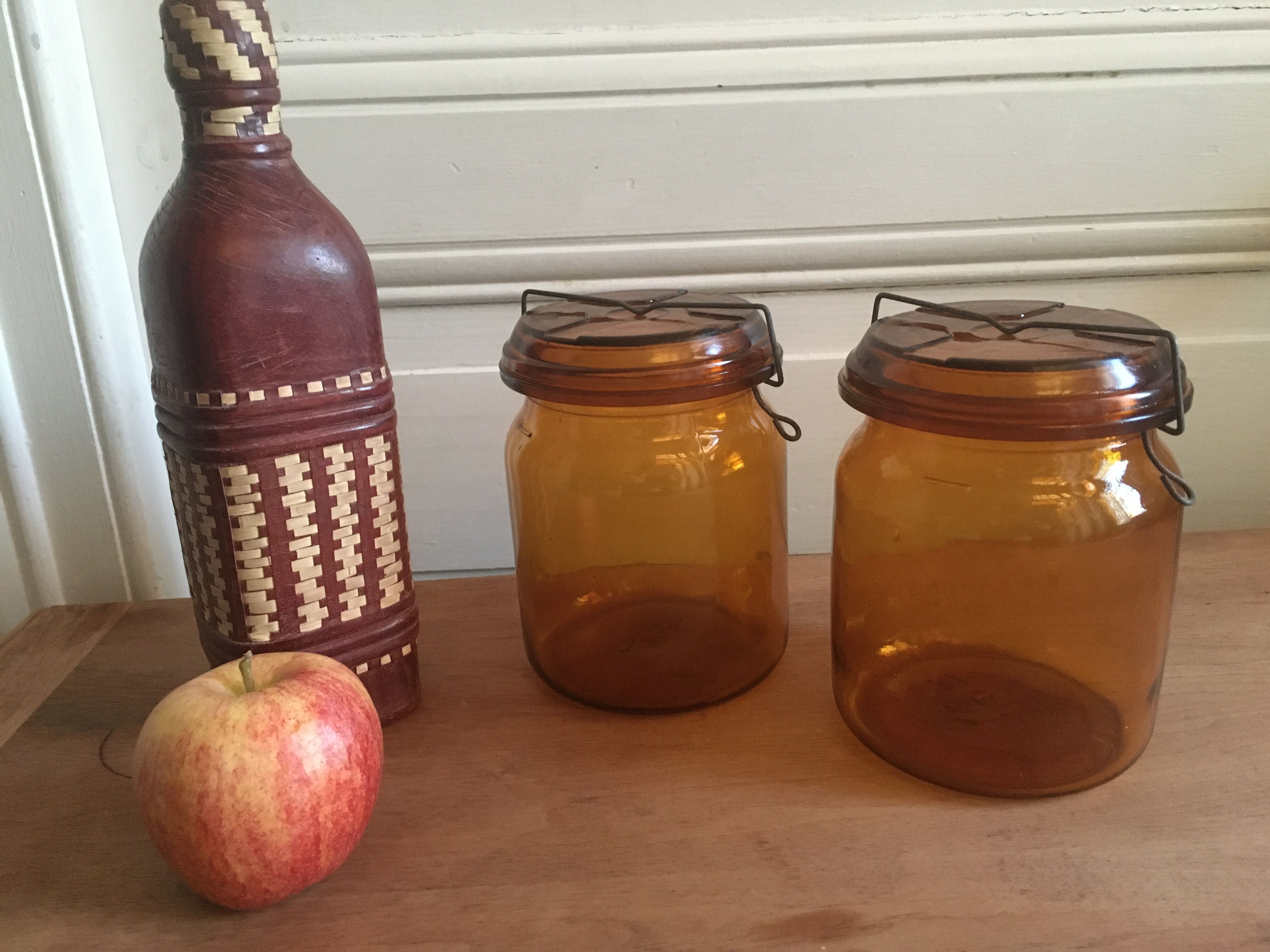 Duo of amber BVB jars