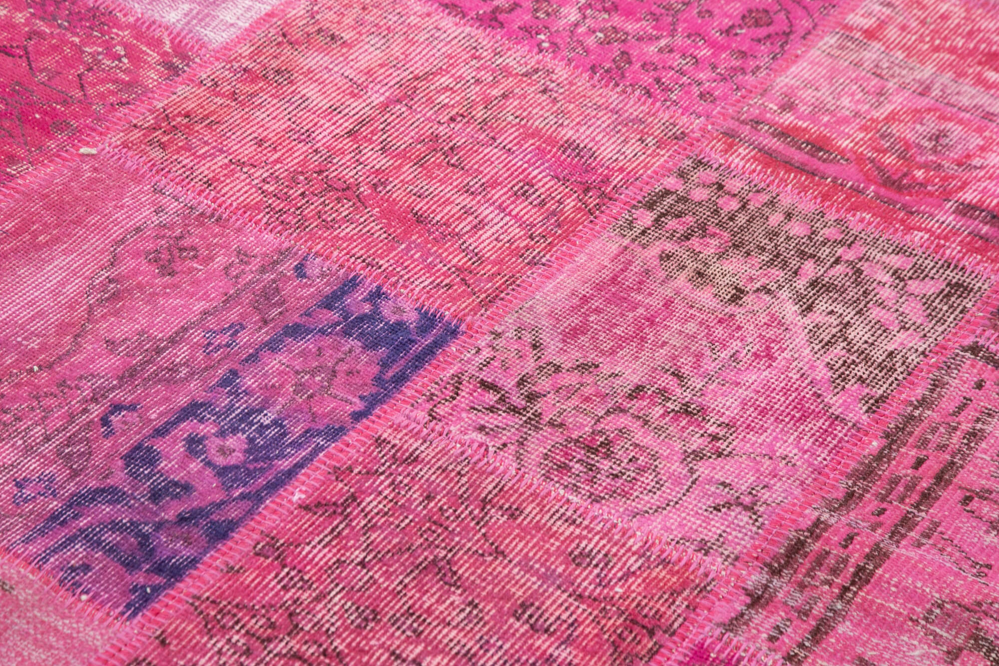 Handmade anatolian overdyed 170 cm x 240 cm pink patchwork carpet