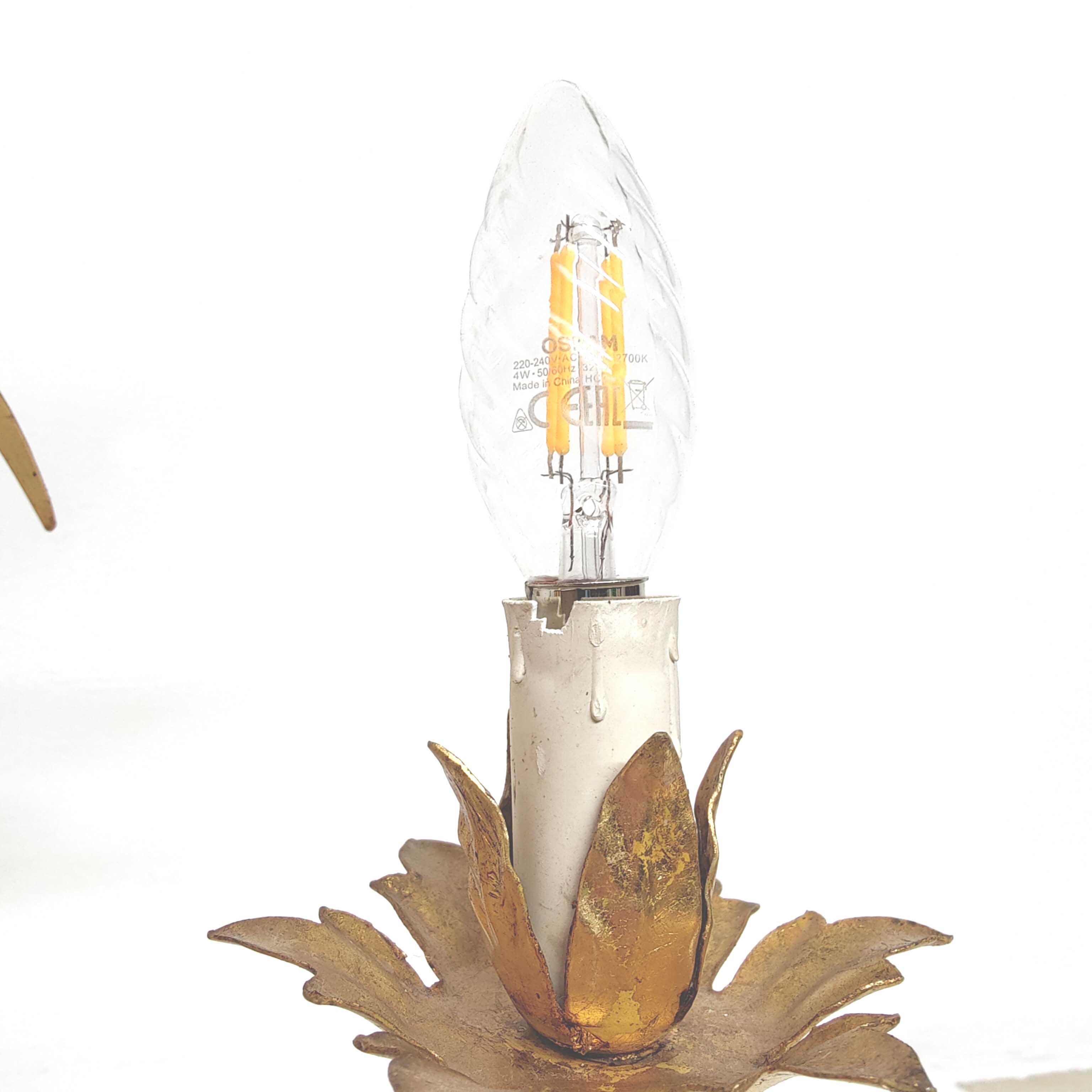 Italian chandelier leaves ears of wheat golden metal 60s/70s