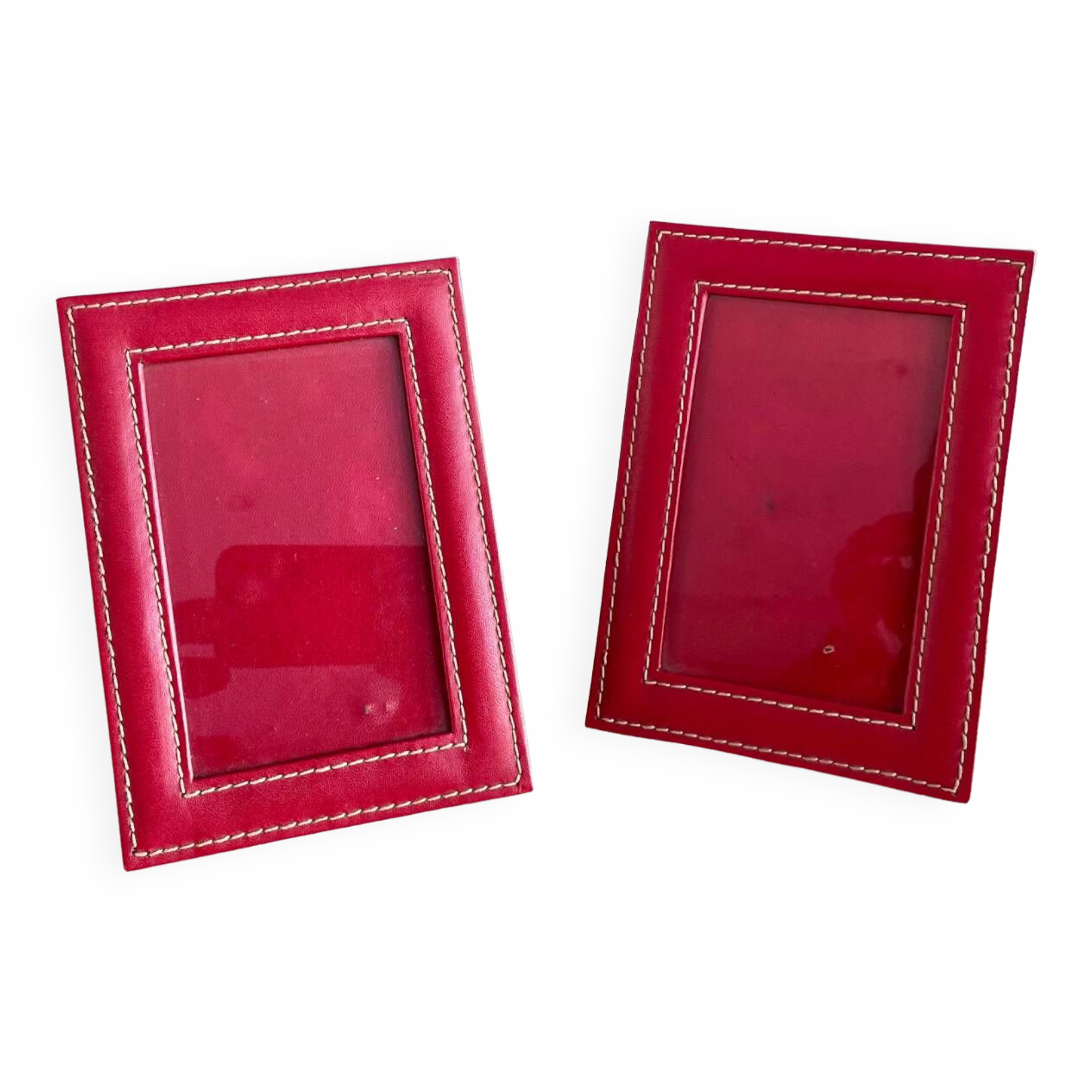 Pair of vintage red photo holder frames