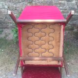 Pair of vintage armchairs with compass legs in beech and velvet.