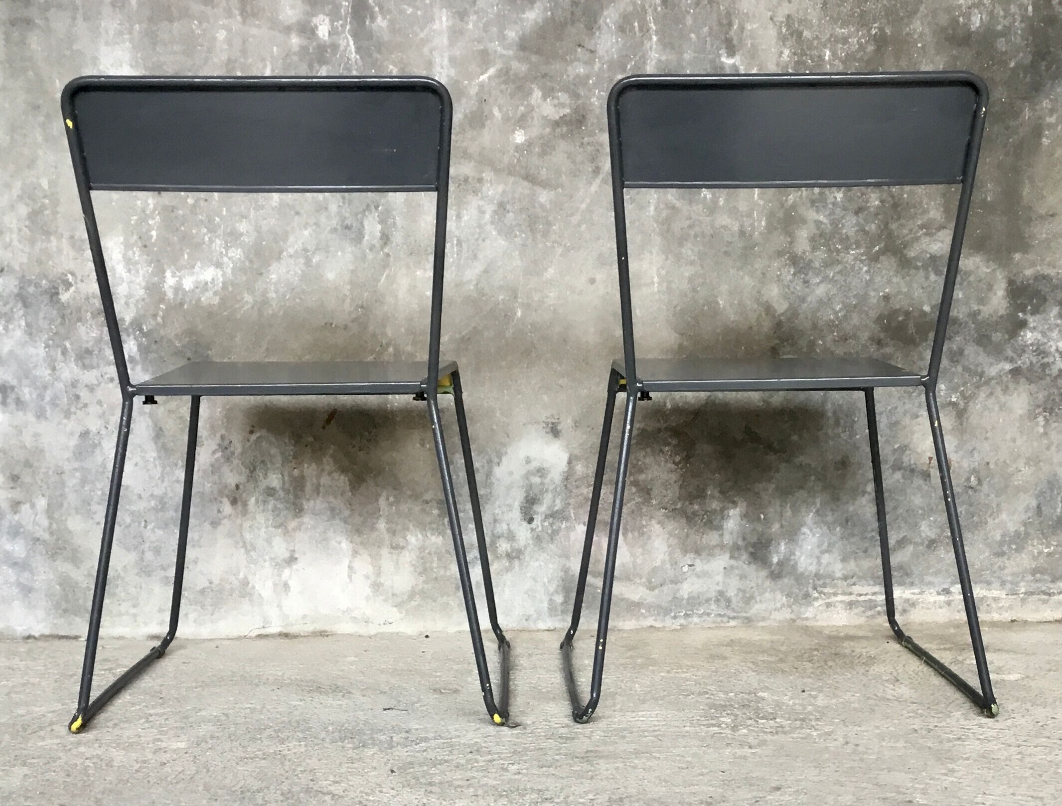 Pair of stackable metal chairs with sled feet - 1960