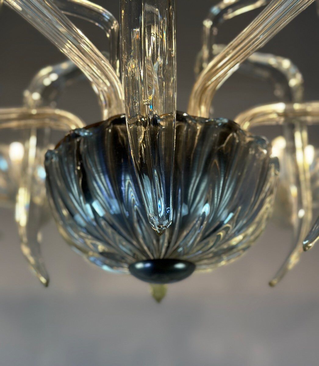 Venetian chandelier in transparent Murano glass circa 1950
