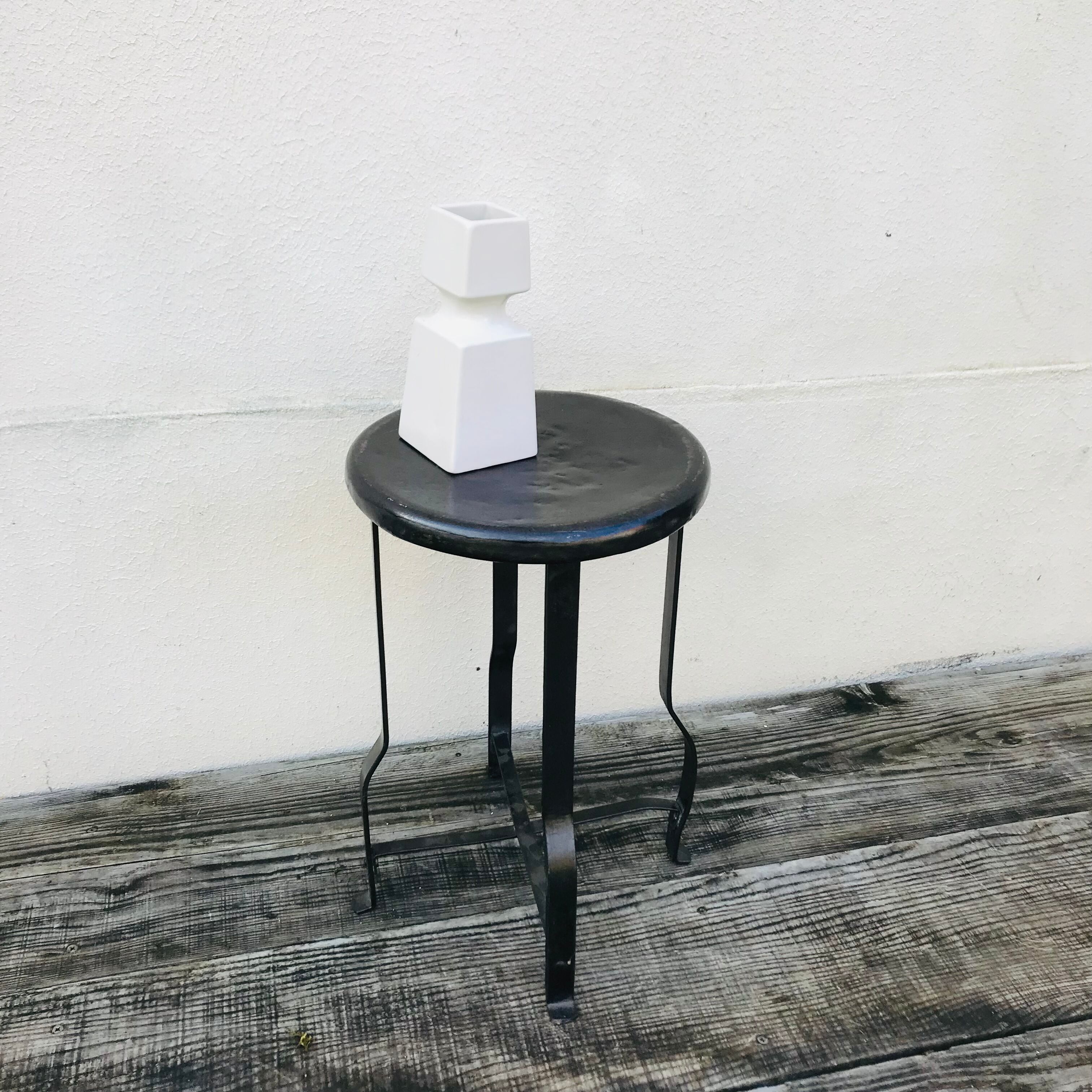 Vintage riveted metal bottom stool 1930