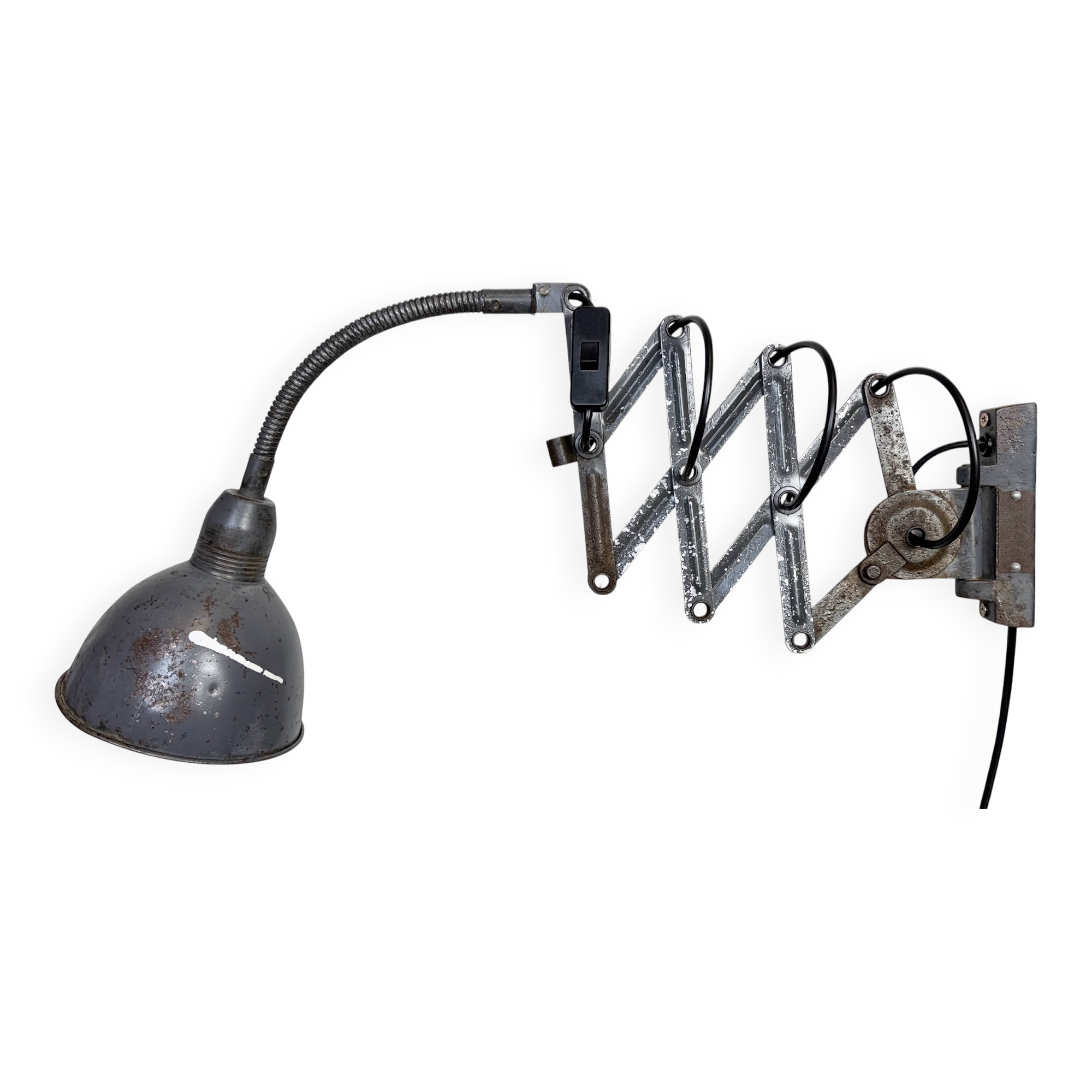 Grey Industrial Scissor Wall Lamp from Elektroinstala, 1960s