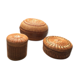 Lot of 3 bamboo lidbaskets