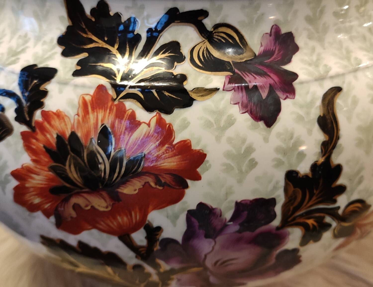 Old large Lunéville flower pot with Japanese floral decor