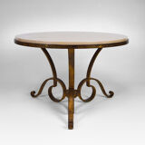 Table basse par Raymond Subes, fer forgé doré et marbre, France, circa 1935