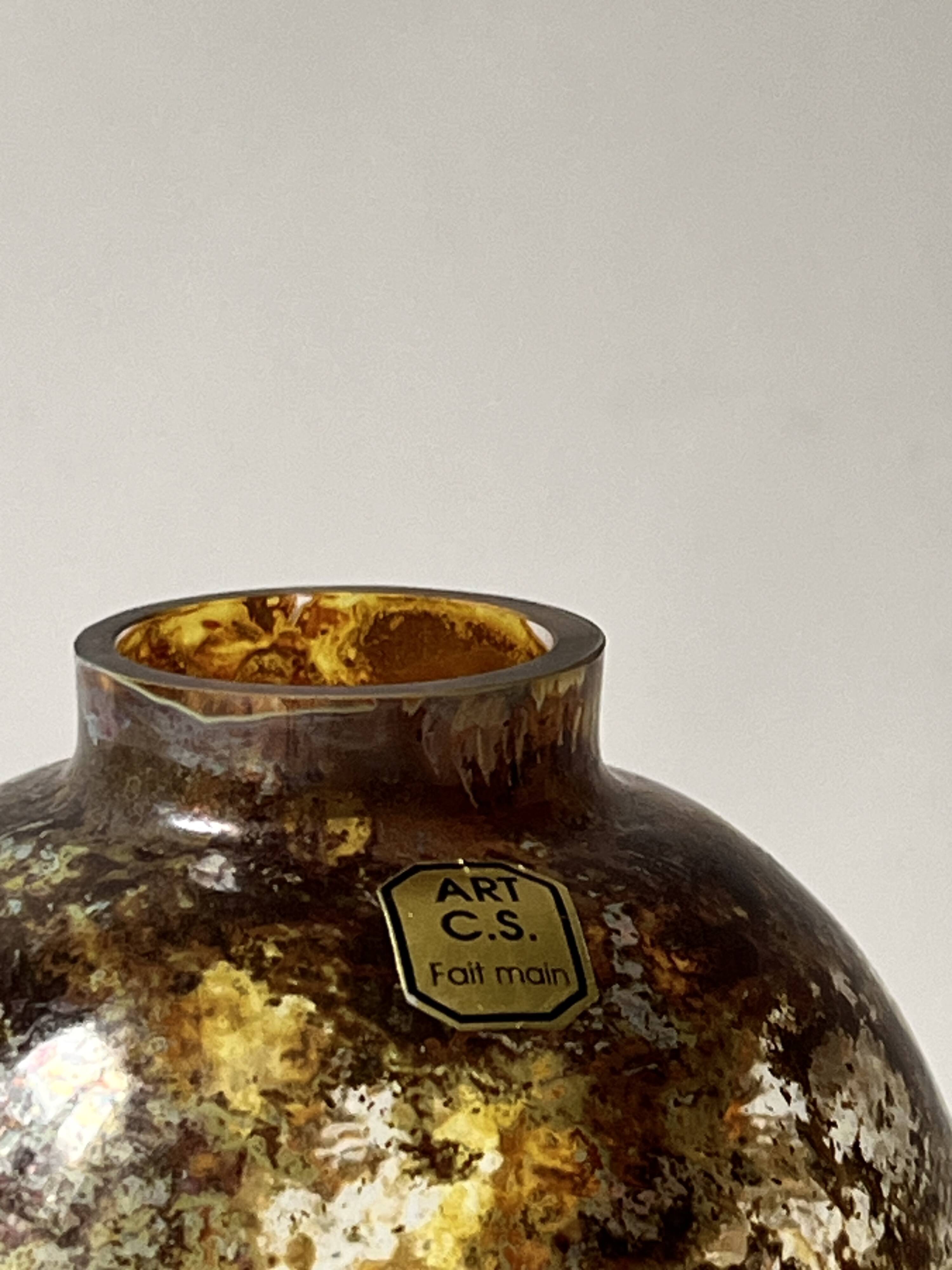 Unique piece 'art cs' handmade - glass vase, circa 1970