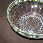 Set of 3 antique glass bowls/dishes decorated with small white flowers by Materne, rare.