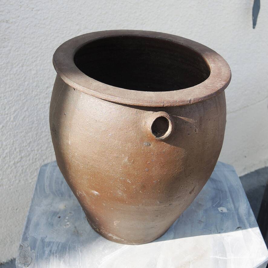 Old Dark Brown Stoneware Grease Pot H 23.5 cm