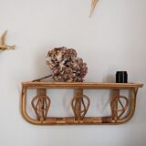 Shelf coat rack hooks vintage rattan