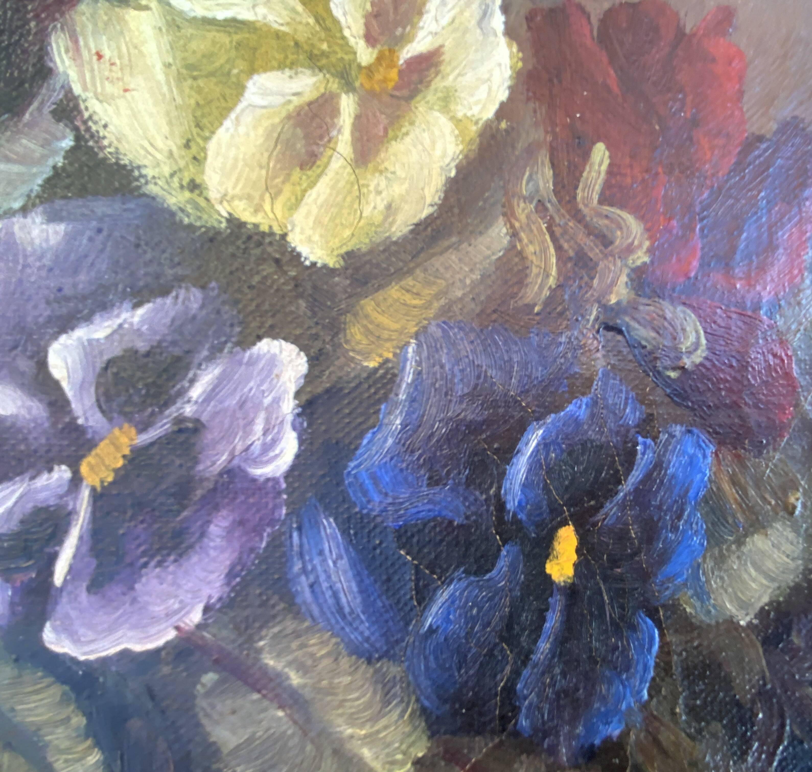 Vintage Art deco Still life with flowers Oil Paintingby A.Haaning, Denmark