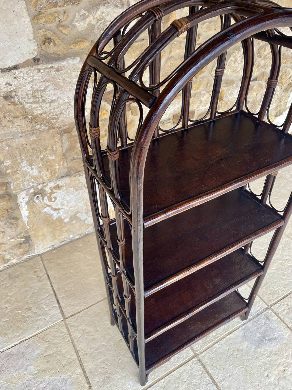 Vintage bamboo and rattan bookshelf, 4 shelves, Circa 1960/1970