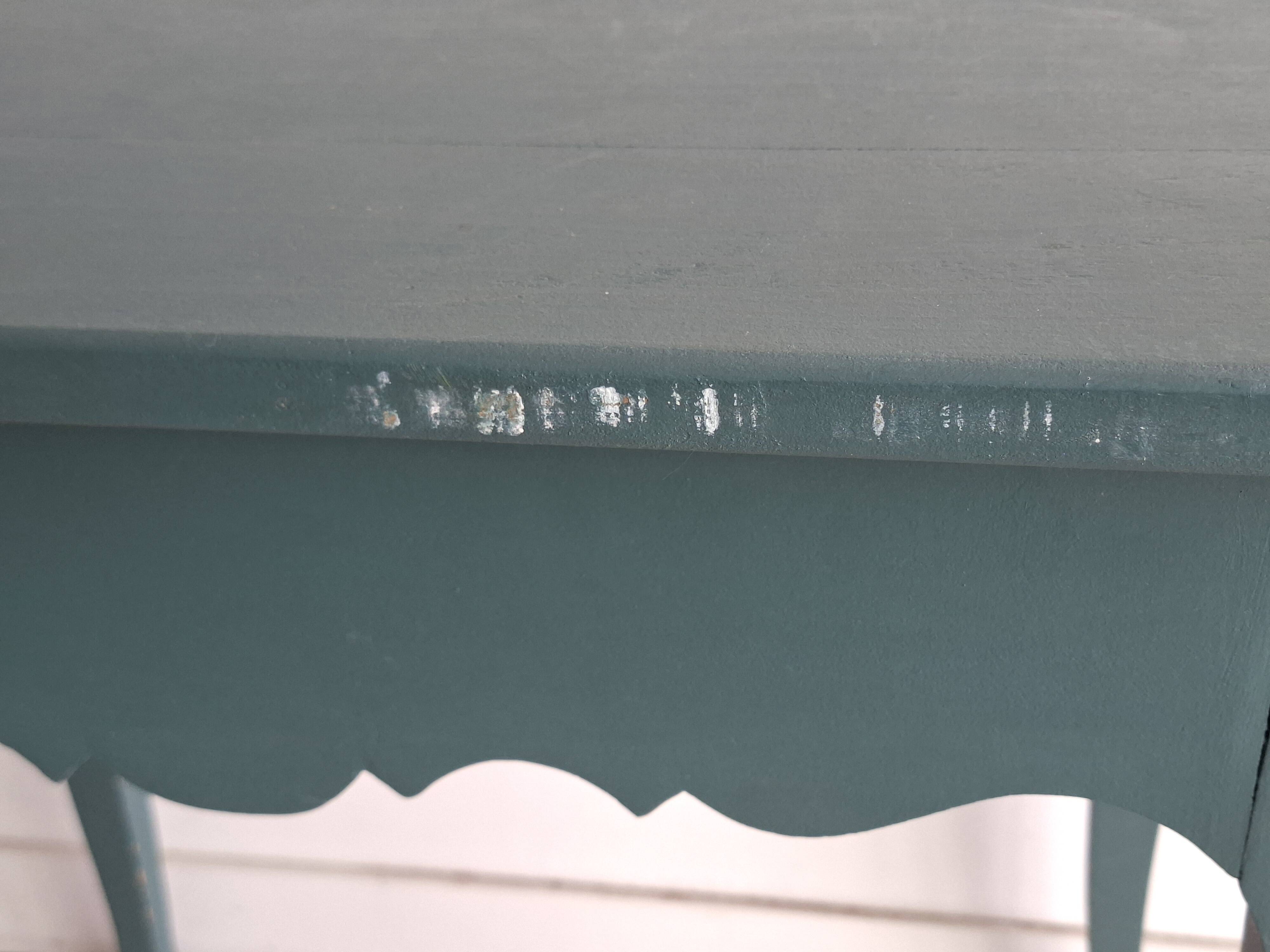 Antique Gustavian-style table painted in dark green with a drawer.