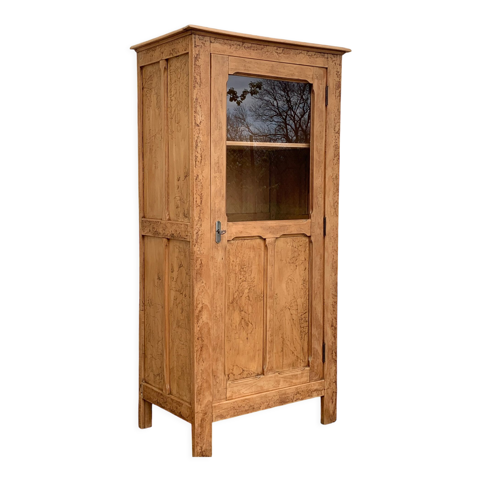 Parisian cabinet glazed raw wood nymphs and carved art nouveau decorations