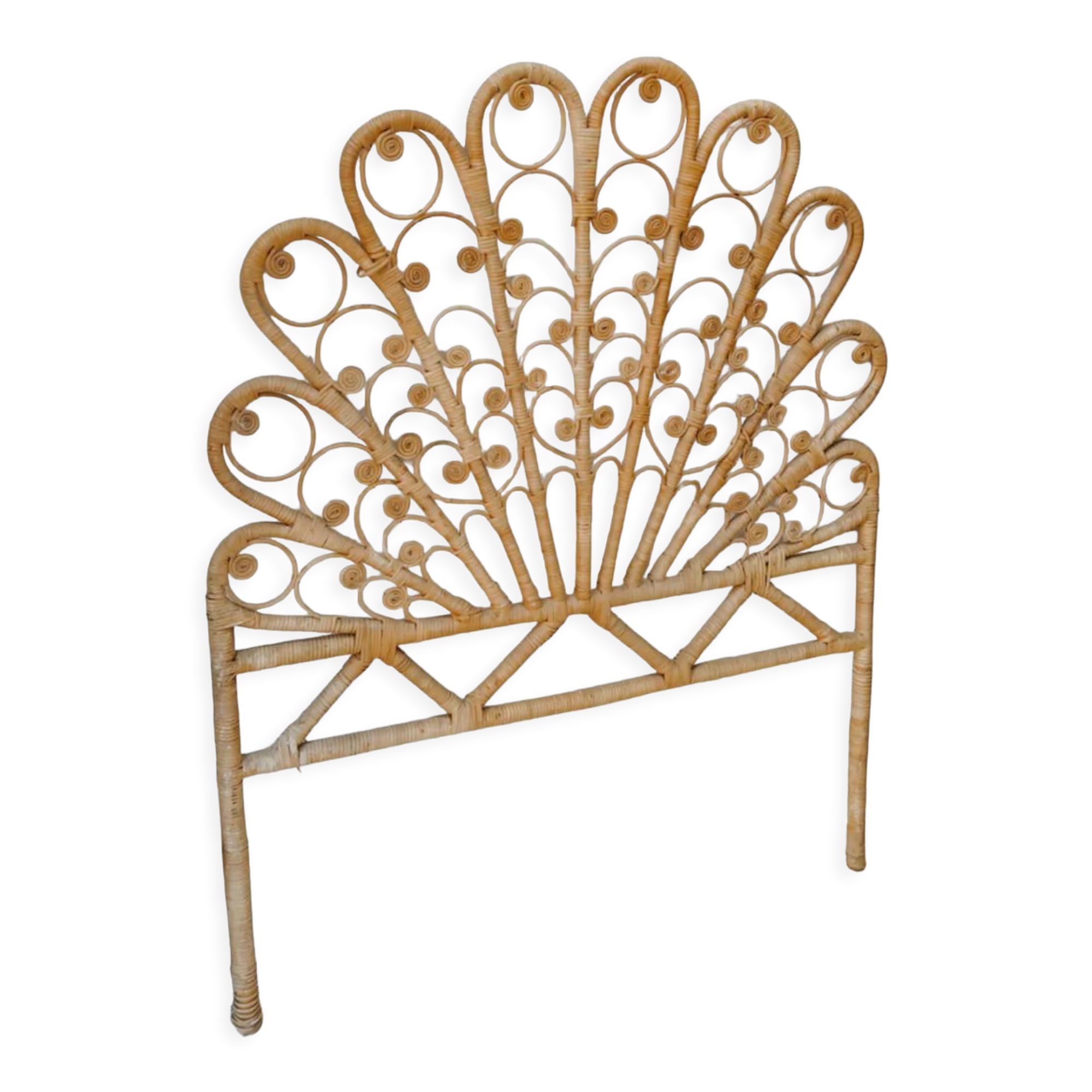 Vintage headboard peacock rattan