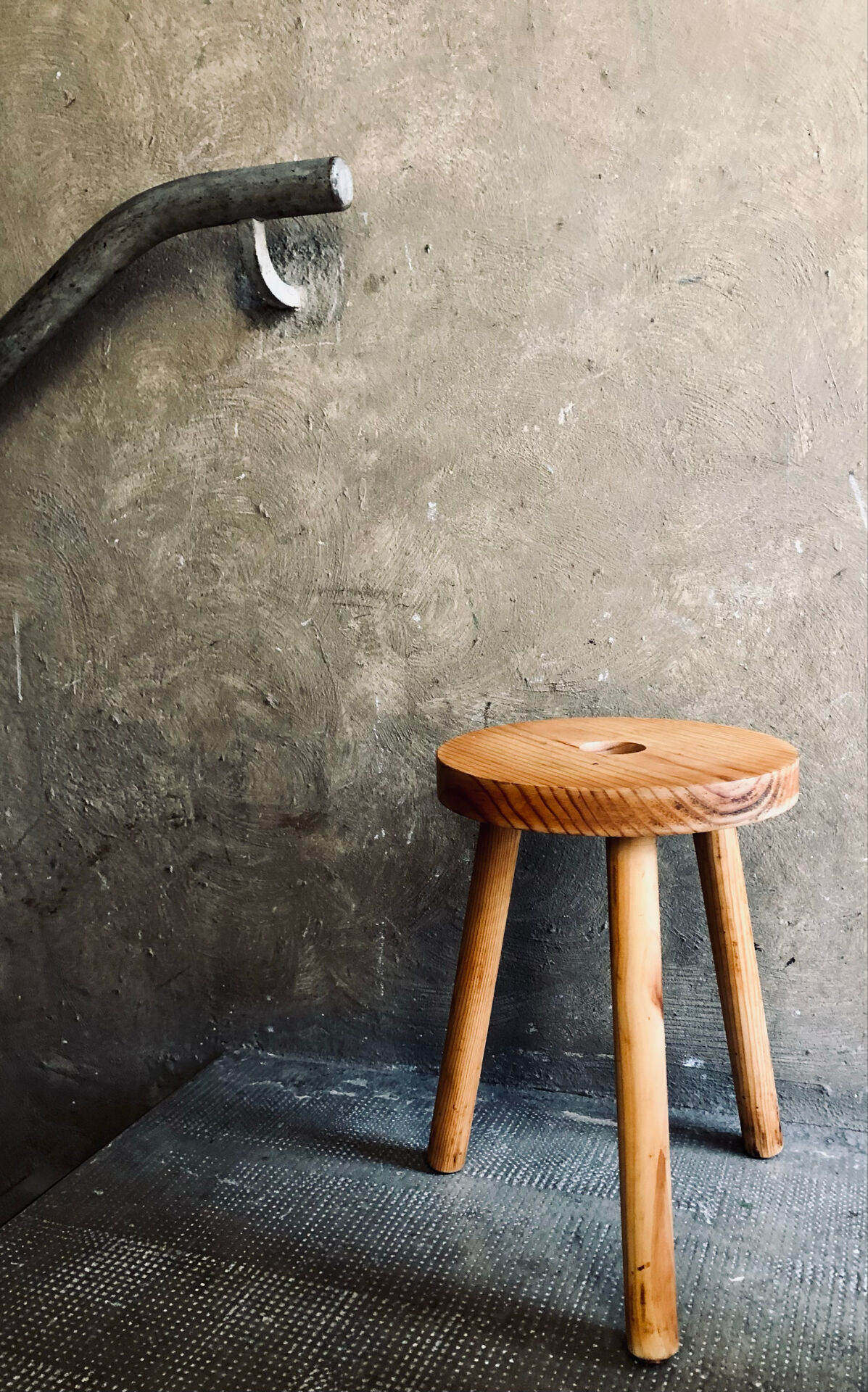 Vintage Scandinavian design solid pine tripod stool