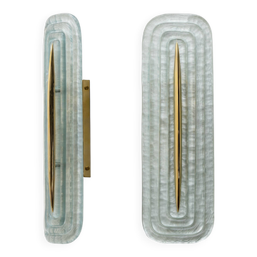 Pair of Modern Murano Glass Teal and Brass Sconces, Italy