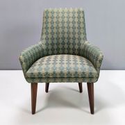 Green fabric and beech armchairs, italy