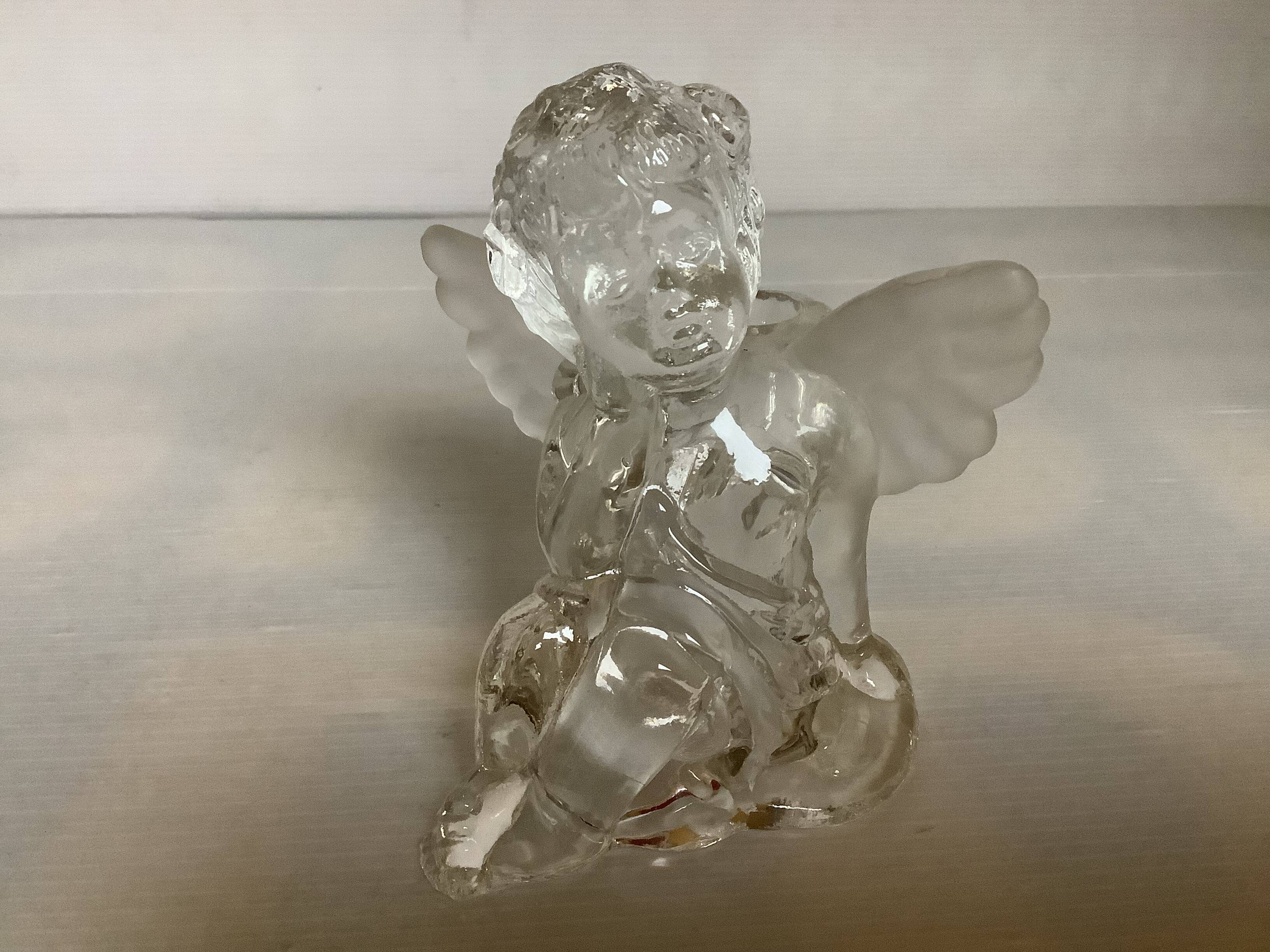 Trio of frosted molded glass angel candle holders