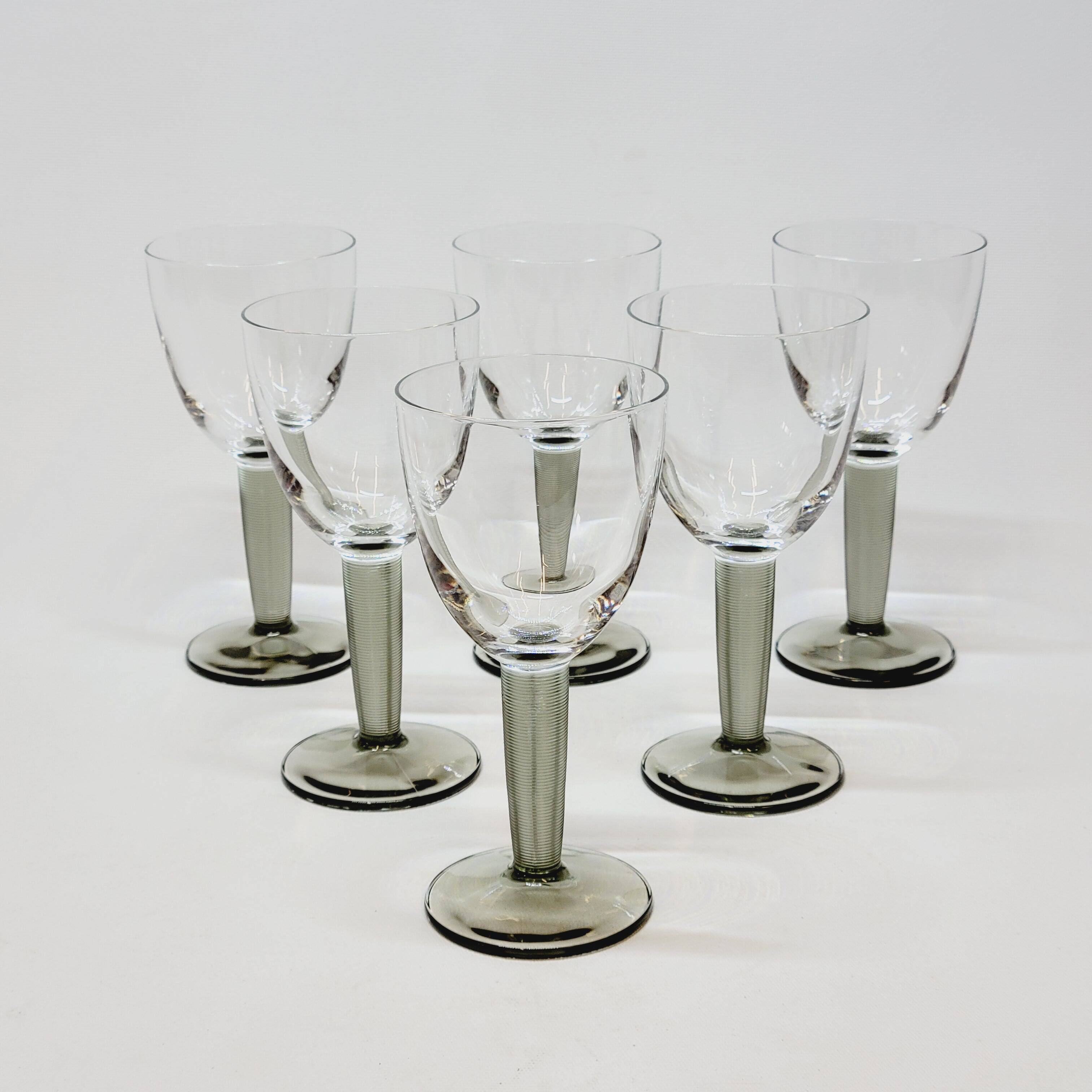 6 verres à vin vintage Bormioli Rocco en cristal gris strié