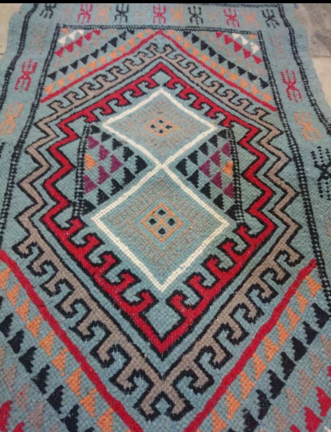 Blue berber kilim in pure wool carpet 54x103cm