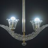 Elegant 2 cup Barovier Art Deco chandelier, Murano glass, brass structure 1940s