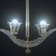 Elegant 2 cup Barovier Art Deco chandelier, Murano glass, brass structure 1940s