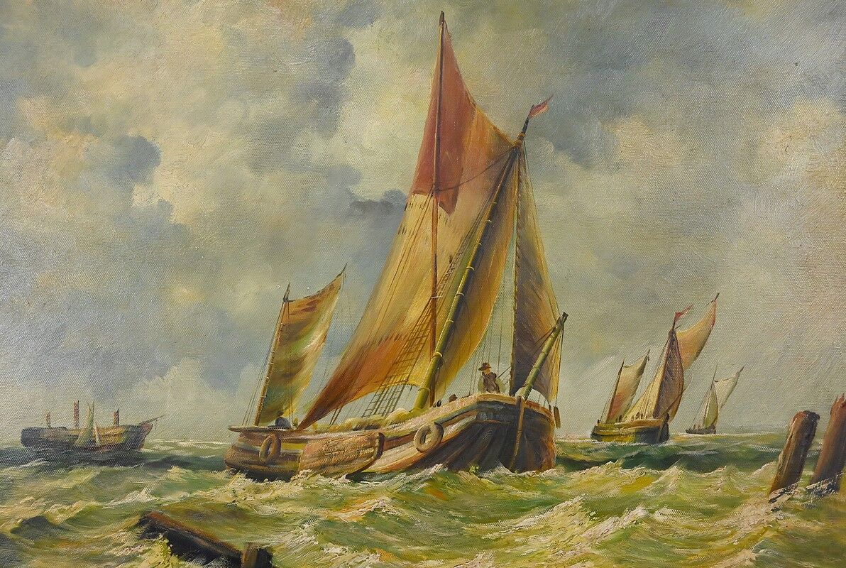 Tableau "Sailboats in Rough Seas" signed Albert Hess – Mid 20th century