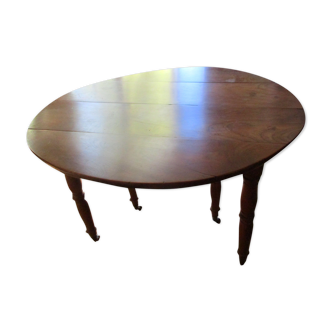 Table ronde ancienne, 6 pieds Jacob, 3 allonges