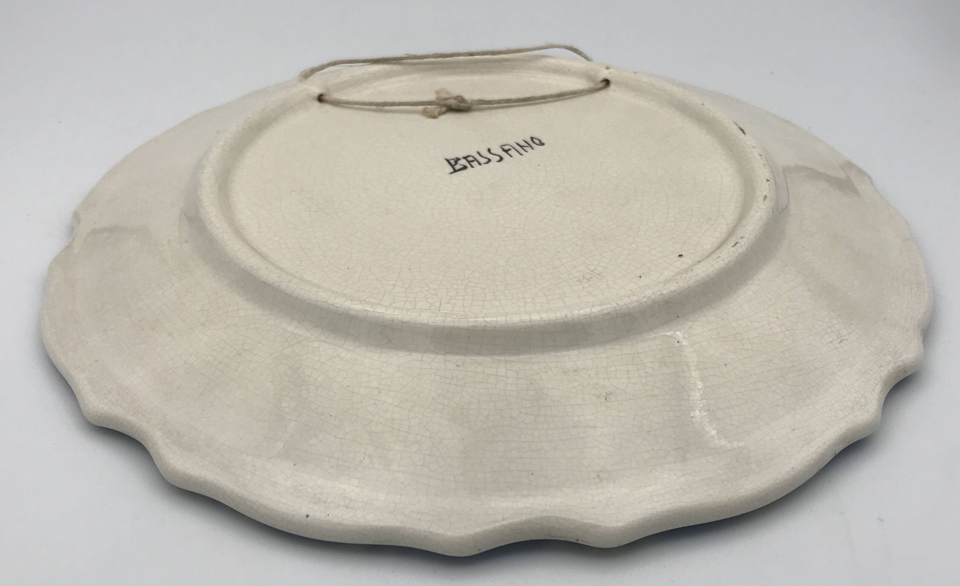 Earthenware wall plate signed bassano, italy, polychrome floral painting decoration