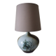 Glazed ceramic ball lamp signed Bossis with a fabric shade.