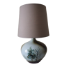 Glazed ceramic ball lamp signed bossis and fabric lampshade