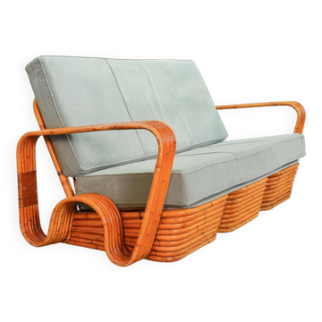 Exclusive Six Strand Rectangular Rattan 3-Seat Sofa after Paul Frankl, 50s