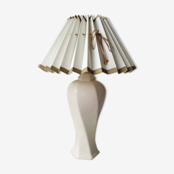 Vintage ceramic table lamp with pleated lampshade 1980