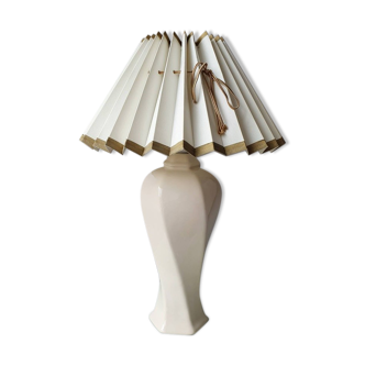 Vintage ceramic table lamp with pleated lampshade 1980