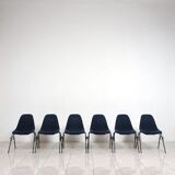 Set of 6 Eames Fiberglass DSX side chairs blue with velvet upholstery