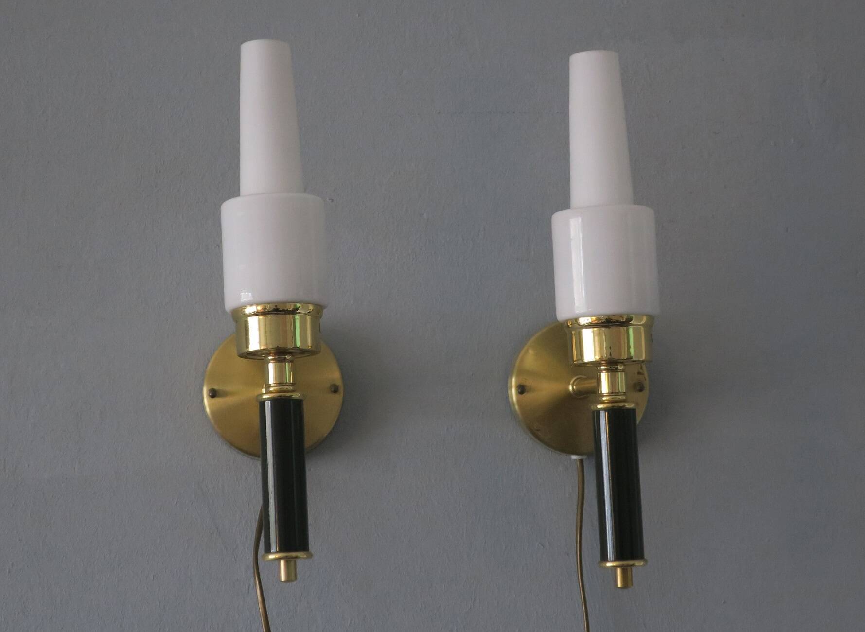 Pair of vintage Swedish brass wall lights by C E Fors for Ewa Varnamo