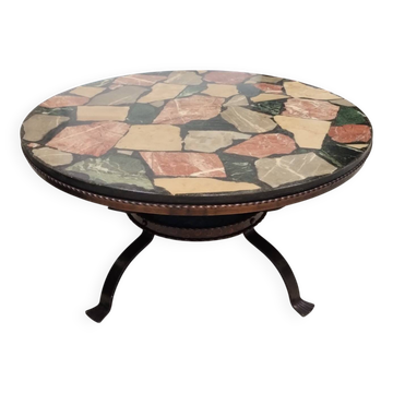 Round coffee table in wrought iron and marble