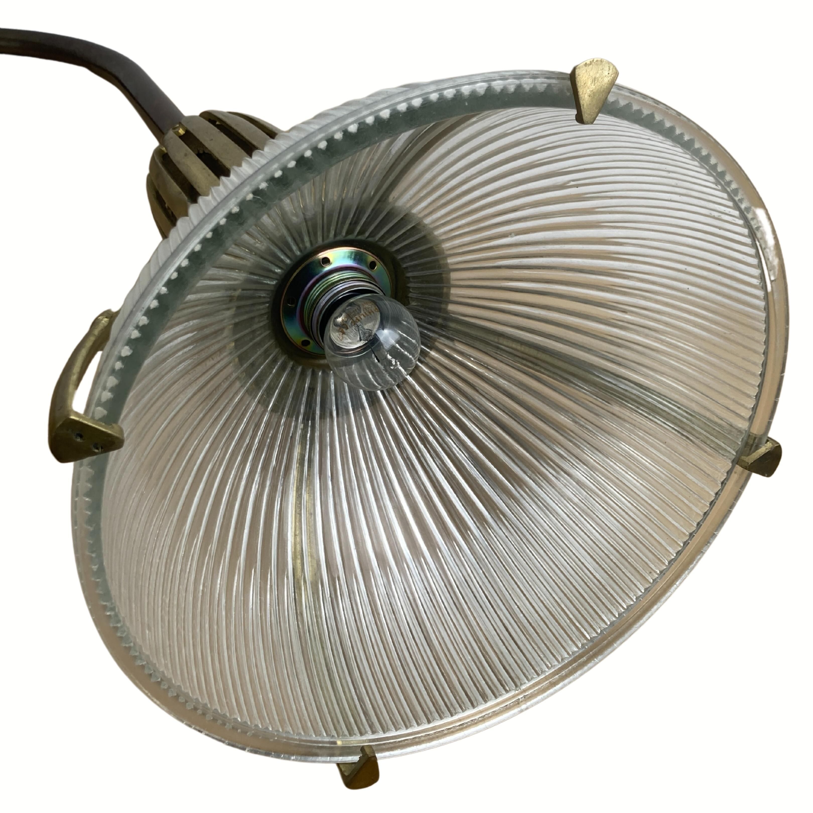 Art deco holophane cut glass and brass wall lamps, 1970