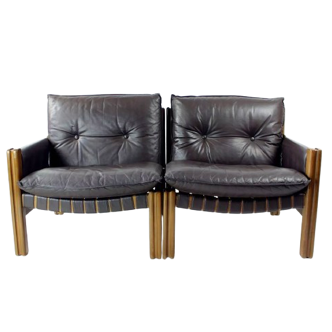 Canapé deux places en noyer et cuir par Boris Hála pour Ton, 1986